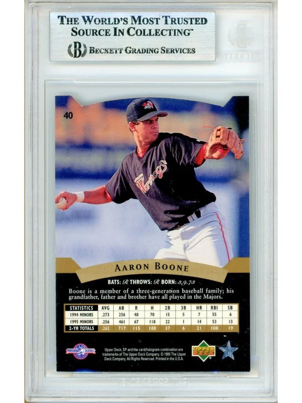 Aaron Boone Signed 1995 UD SP Top Prospects Card Cincinnati Reds BAS Slab Auto